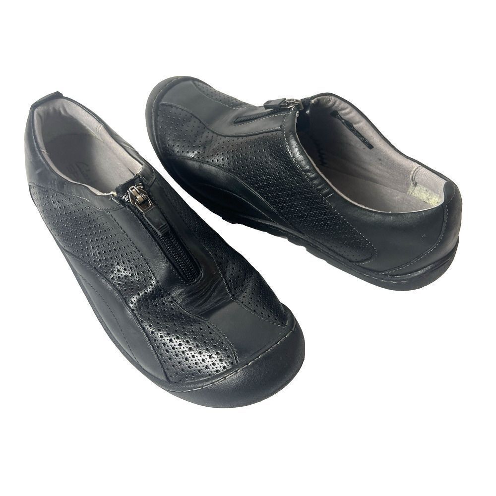 Clarks Springers Womens Size 8 M Comfort Casual Black Leather Zip Up Oxford Flat